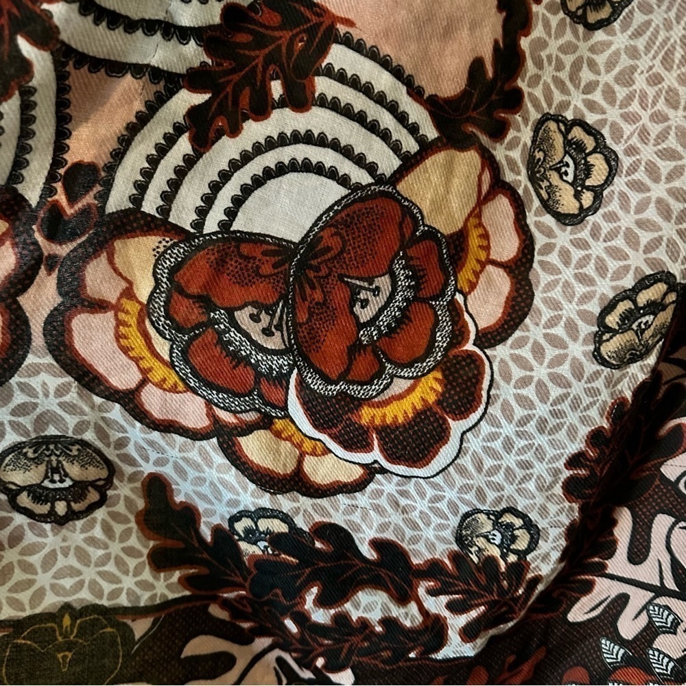 H&M Large Square Multi-coloured Floral Leaves Red Orange Gold Scarf - Picture 7 of 9